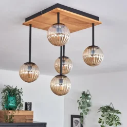 hofstein Plafonnier - Verre 12 cm Chehalis Écru, Noir, 5 lumières