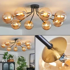 hofstein Plafonnier - Verre 15 cm Chehalis Or, Noir, 8 lumières