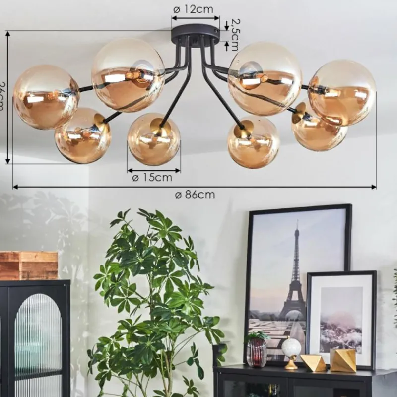 hofstein Plafonnier - Verre 15 cm Chehalis Or, Noir, 8 lumières