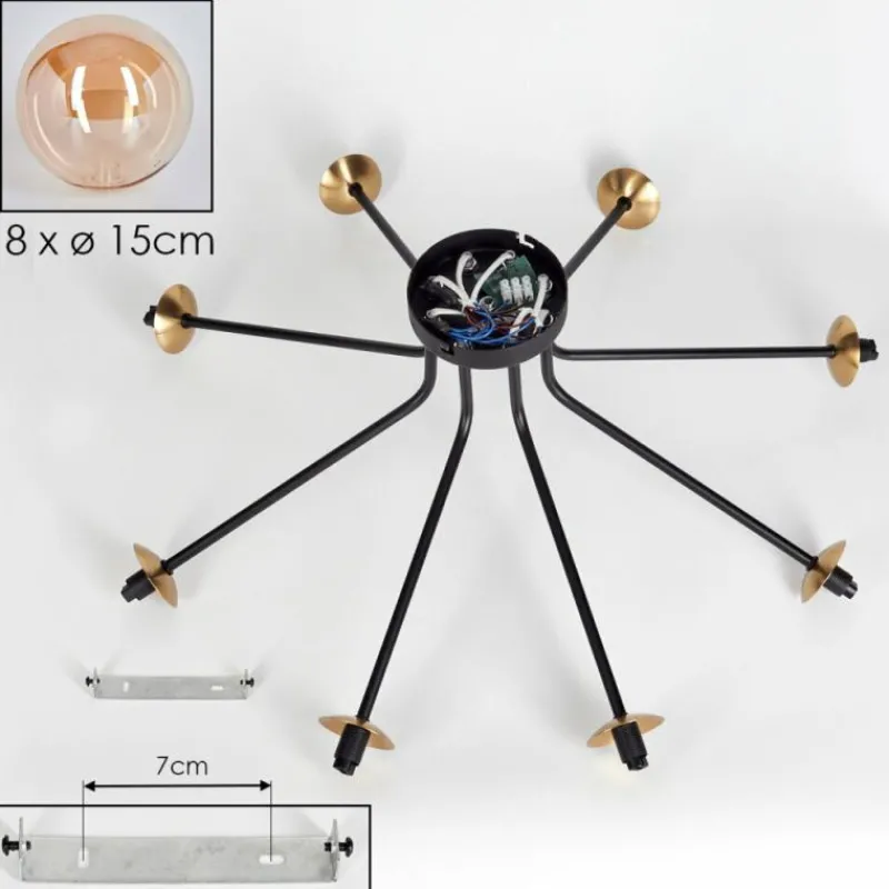 hofstein Plafonnier - Verre 15 cm Chehalis Or, Noir, 8 lumières