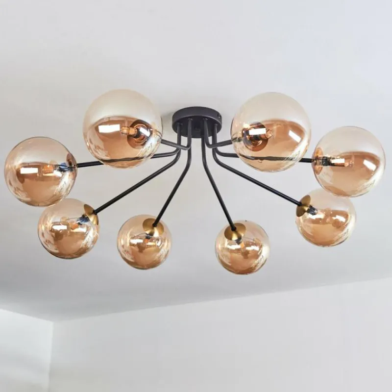 hofstein Plafonnier - Verre 15 cm Chehalis Or, Noir, 8 lumières