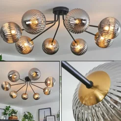 Lampes Dorées-hofstein Plafonnier - Verre 15 cm Chehalis Or, Noir, 8 lumières