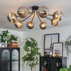 Lampes Dorées-hofstein Plafonnier - Verre 15 cm Chehalis Or, Noir, 8 lumières