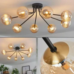 Lampes Dorées-hofstein Plafonnier - Verre 12 cm Chehalis Or, Noir, 8 lumières