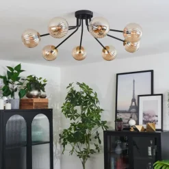 Lampes Dorées-hofstein Plafonnier - Verre 12 cm Chehalis Or, Noir, 8 lumières