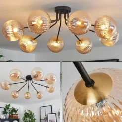 Lampes Dorées-hofstein Plafonnier - Verre 15 cm Chehalis Or, Noir, 8 lumières