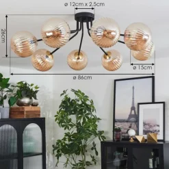 Lampes Dorées-hofstein Plafonnier - Verre 15 cm Chehalis Or, Noir, 8 lumières