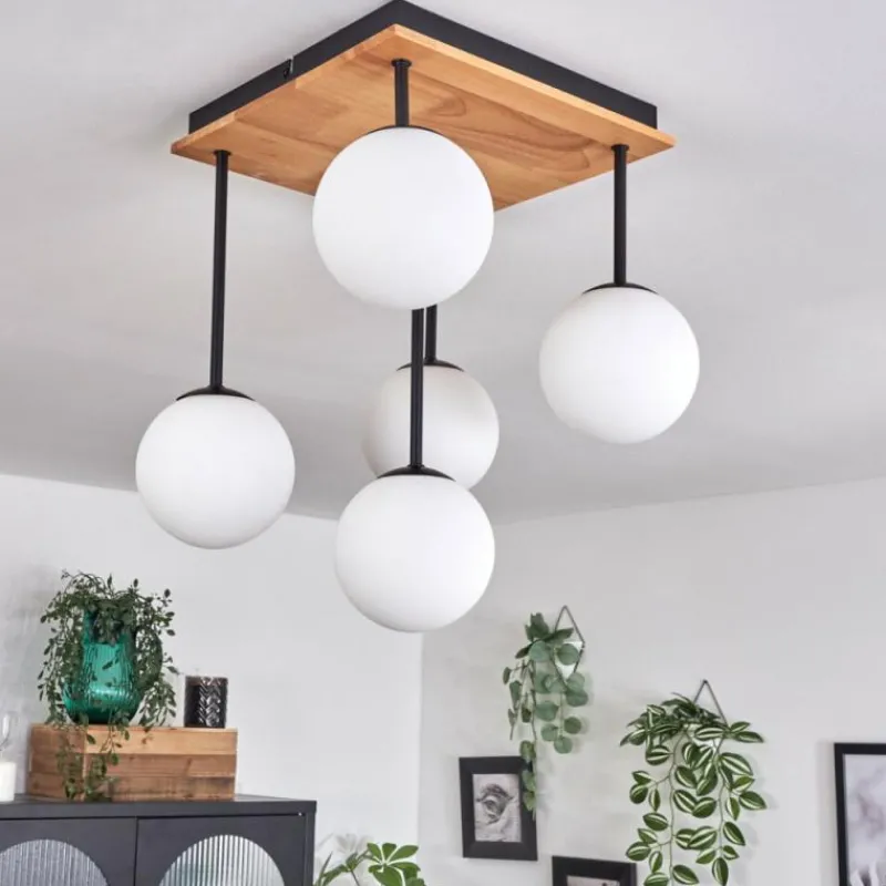 hofstein Plafonnier - Verre 12 cm Chehalis Écru, Noir, 5 lumières