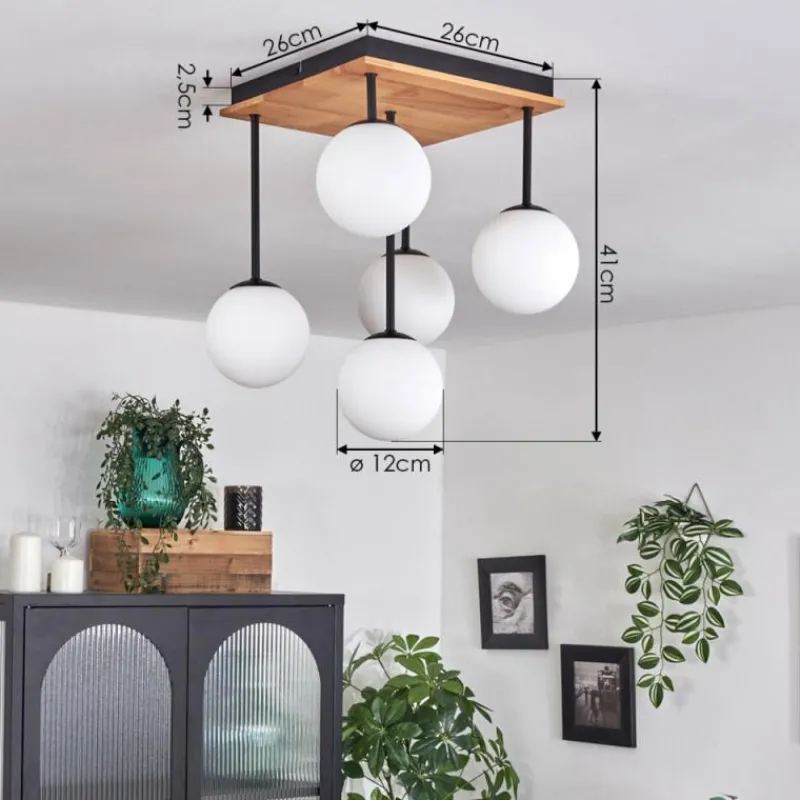 hofstein Plafonnier - Verre 12 cm Chehalis Écru, Noir, 5 lumières