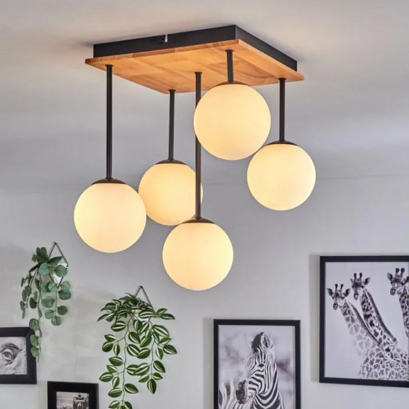 hofstein Plafonnier - Verre 12 cm Chehalis Écru, Noir, 5 lumières