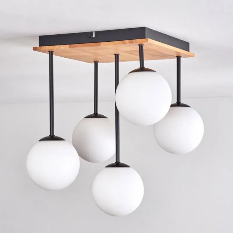 hofstein Plafonnier - Verre 12 cm Chehalis Écru, Noir, 5 lumières