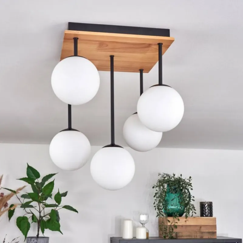 hofstein Plafonnier - Verre 12 cm Chehalis Écru, Noir, 5 lumières