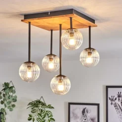 Lampes À Boules-hofstein Plafonnier - Verre 10 cm Chehalis Écru, Noir, 5 lumières