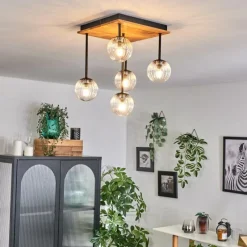 Lampes À Boules-hofstein Plafonnier - Verre 10 cm Chehalis Écru, Noir, 5 lumières