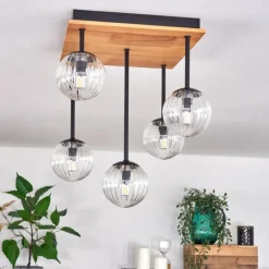 Lampes À Boules-hofstein Plafonnier - Verre 10 cm Chehalis Écru, Noir, 5 lumières