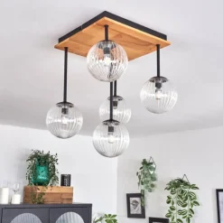 hofstein Plafonnier - Verre 12 cm Chehalis Écru, Noir, 5 lumières