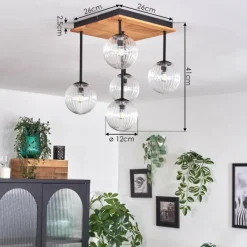 hofstein Plafonnier - Verre 12 cm Chehalis Écru, Noir, 5 lumières