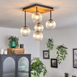 hofstein Plafonnier - Verre 12 cm Chehalis Écru, Noir, 5 lumières