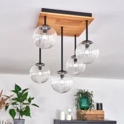 hofstein Plafonnier - Verre 12 cm Chehalis Écru, Noir, 5 lumières