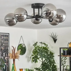 Suspension Verre Fumé-hofstein Plafonnier - Verre 12 cm Chehalis Fumé, 6 lumières