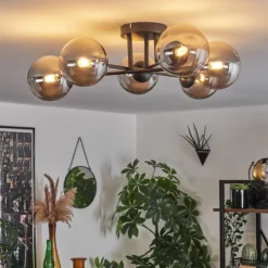 Suspension Verre Fumé-hofstein Plafonnier - Verre 12 cm Chehalis Fumé, 6 lumières