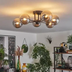 Suspension Verre Fumé-hofstein Plafonnier - Verre 12 cm Chehalis Fumé, 6 lumières