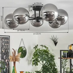 hofstein Plafonnier - Verre 15 cm Chehalis Fumé, 6 lumières