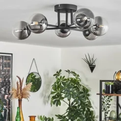 hofstein Plafonnier - Verre 10 cm Chehalis Clair, Fumé, 6 lumières