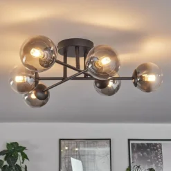 hofstein Plafonnier - Verre 10 cm Chehalis Clair, Fumé, 6 lumières