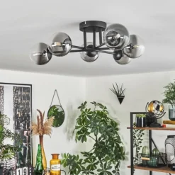 hofstein Plafonnier - Verre 10 cm Chehalis Clair, Fumé, 6 lumières