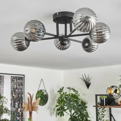 hofstein Plafonnier - Verre 10 cm Chehalis Fumé, 6 lumières