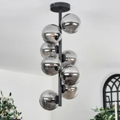 hofstein Plafonnier - Verre 12 cm Chehalis Fumé, 8 lumières