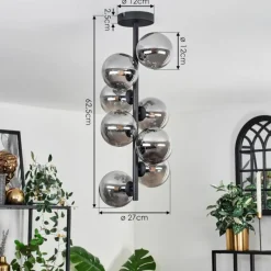 hofstein Plafonnier - Verre 12 cm Chehalis Fumé, 8 lumières