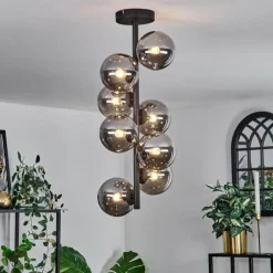 hofstein Plafonnier - Verre 12 cm Chehalis Fumé, 8 lumières