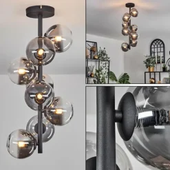 hofstein Plafonnier - Verre 12 cm Chehalis Clair, Fumé, 8 lumières