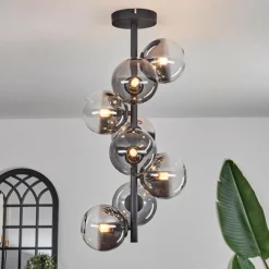 hofstein Plafonnier - Verre 12 cm Chehalis Clair, Fumé, 8 lumières