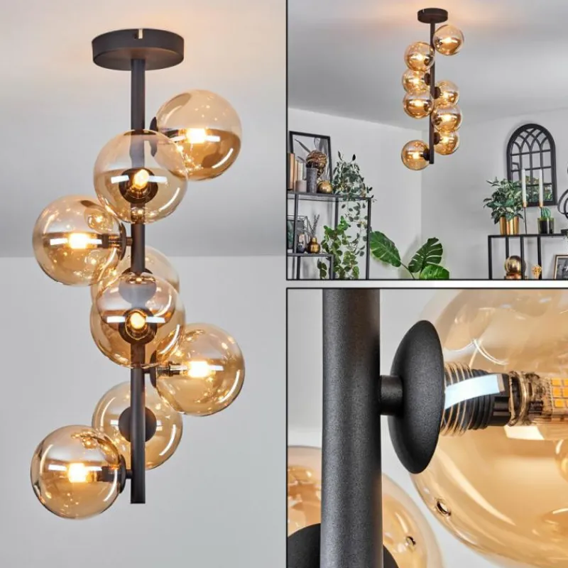 hofstein Plafonnier - Verre 12 cm Chehalis Ambre, 8 lumières