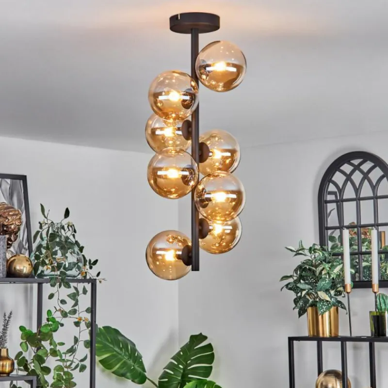 hofstein Plafonnier - Verre 12 cm Chehalis Ambre, 8 lumières