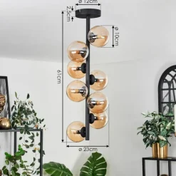 hofstein Plafonnier - Verre 10 cm Chehalis Ambre, 8 lumières