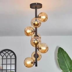 hofstein Plafonnier - Verre 10 cm Chehalis Ambre, 8 lumières