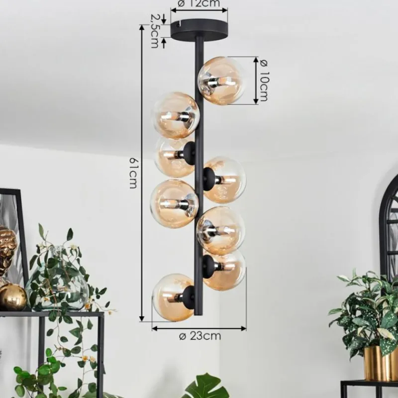hofstein Plafonnier - Verre 10 cm Chehalis Ambre, Clair, 8 lumières