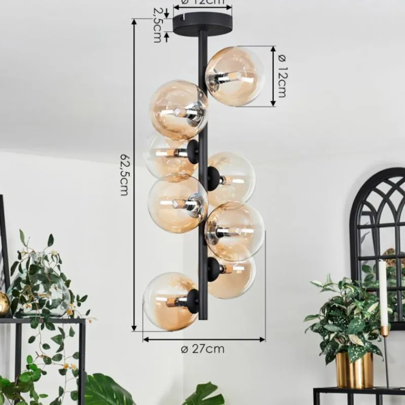 hofstein Plafonnier - Verre 12 cm Chehalis Ambre, Clair, 8 lumières