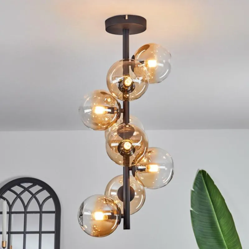 hofstein Plafonnier - Verre 12 cm Chehalis Ambre, Clair, 8 lumières