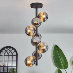 hofstein Plafonnier - Verre 10 cm Chehalis Fumé, 8 lumières