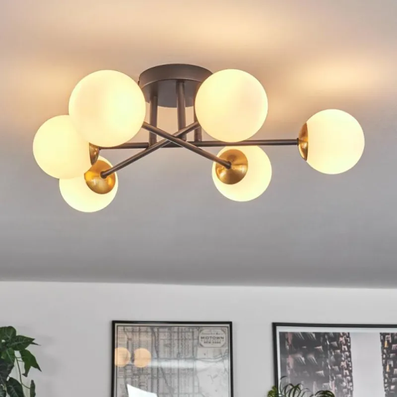 hofstein Plafonnier - Verre 10 cm Chehalis Or, Noir, 6 lumières