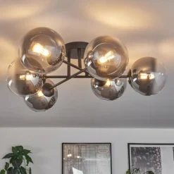 hofstein Plafonnier - Verre 15 cm Chehalis Clair, Fumé, 6 lumières