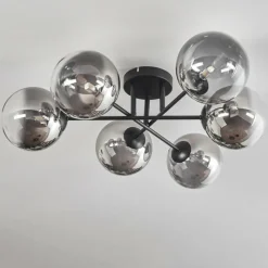 hofstein Plafonnier - Verre 15 cm Chehalis Clair, Fumé, 6 lumières