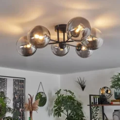 hofstein Plafonnier - Verre 15 cm Chehalis Clair, Fumé, 6 lumières