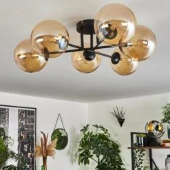 hofstein Plafonnier - Verre 15 cm Chehalis Ambre, 6 lumières