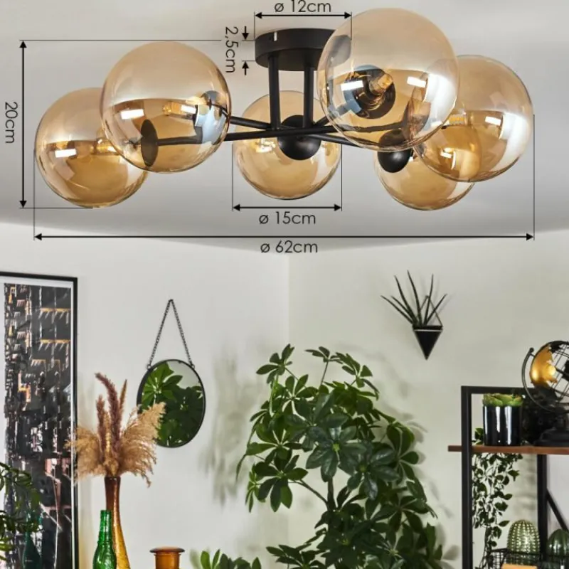 hofstein Plafonnier - Verre 15 cm Chehalis Ambre, 6 lumières